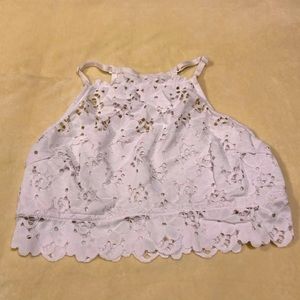 Aerie White Floral Lace High Neck Bralette